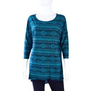 82 DAYS GREEN BLACK AZTEC PRINT 3/4 SLEEVE TUNIC